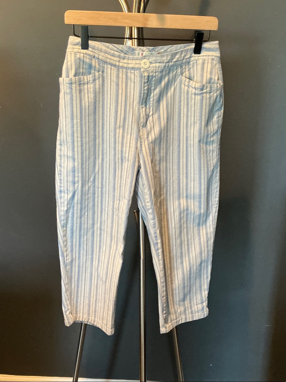 bill blass Blue and White Striped Cropped Pants